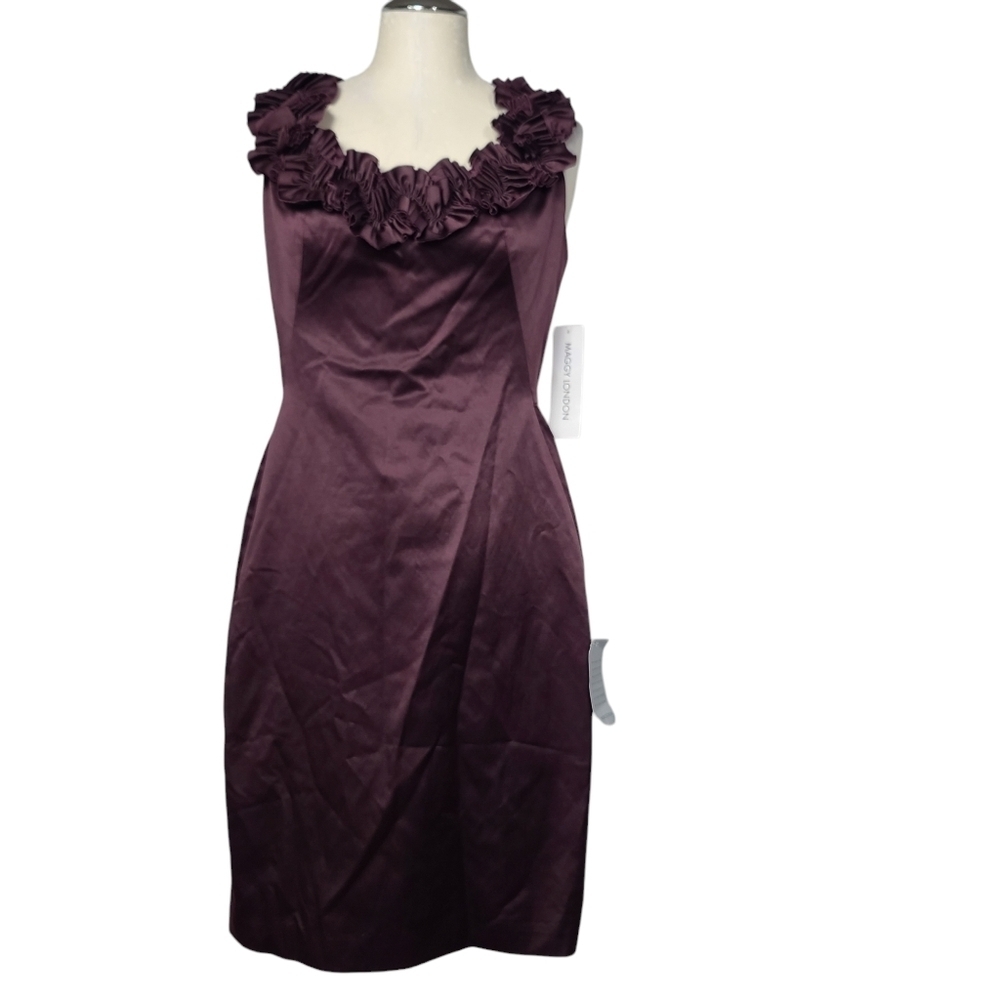 NWT Maggy London Floral Sleeveless Back Zipper Purple Burgundy Dress 8